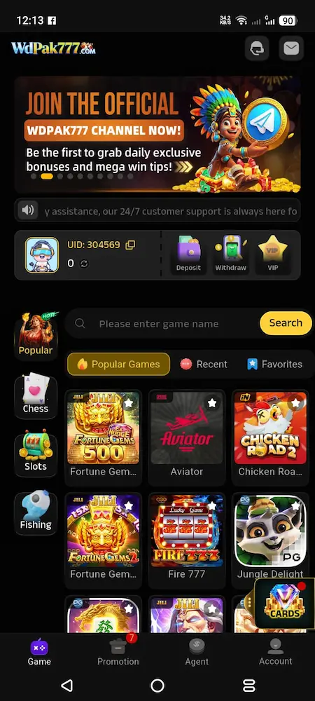WDPAK777 Deposit and Withdraw